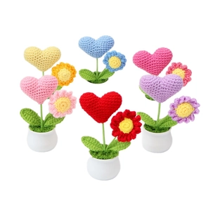 Piantine all'uncinetto con cuore e margherita con base in ceramica decorativa
