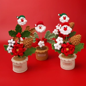 Handgemaakte Gehaakte Kerstpotplant Kerstman Kerstster Bureau Ornament Gebreide Garenbloem Festival Woondecoratie Cadeau