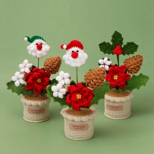 Handgemaakte gehaakte kerstman bloempotten set voor feestelijke kersttafel decoratie