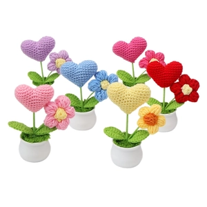 Lot de cinq plantes en pot en forme de cœur au crochet fait main pour déco