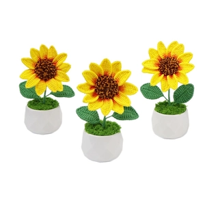 Handmade crochet sunflower potted plants set of 3 for home and office desk decor