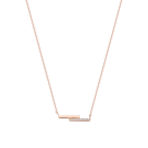 Minimalistische Halskette in Roségold mit geometrischem Doppelbalken-Anhänger und Kristallen