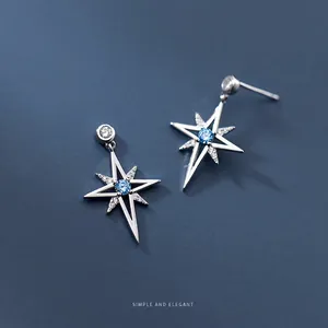 Elegant S925 silver star stud earrings featuring a brilliant blue central gemstone