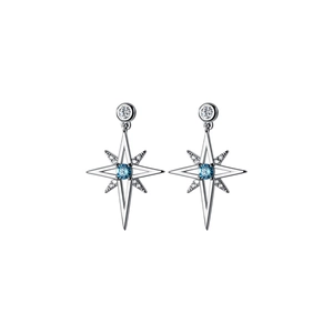 Elegant S925 silver north star earrings with blue gemstone and zircon accents on white background