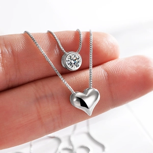 Collana A Strati Rame Con Zirconia Cubica Cuore E Pendente Rotondo Gioielli Di Moda Semplice Per Donna
