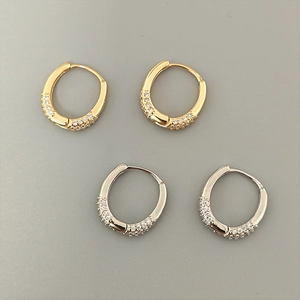 Copper Hoop Earrings With Zircon Minimalist Geometric Round Style Fashion Accessory For Women Daily Wear