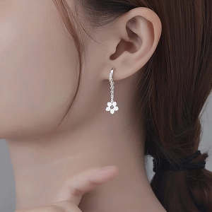 Flower Chain Dangle Hoop Earrings With Zircon Copper And 925 Sterling Silver Earring Post Elegant For Women