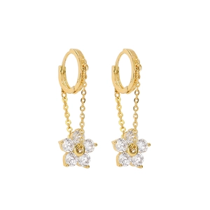 S925 silver 18K gold chain hoop earrings with cubic zirconia daisy flower pendants