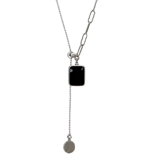 925 silver necklace with black zircon pendant and asymmetric chain in adjustable length