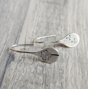 Handcrafted S925 sterling silver dandelion drop earrings with brushed matte finish