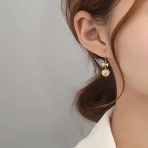 Bowknot Dangle Earrings Women Cat's Eye Stone Zircon Inlaid Copper Material Elegant Korean Style Fashion Hook Jewelry