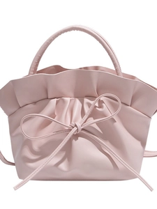 Pink pleated tote bag with bow detail and large capacity for women's daily commute