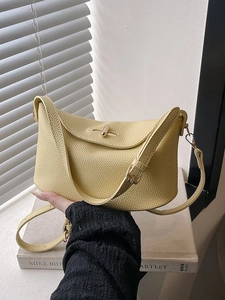 Damen Litschimuster PU Leder Eimertasche Minimalistische Umhängetasche Mit Goldenem Drehverschluss Urban Mode Handtasche