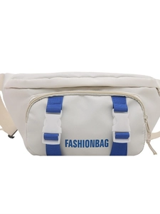 Retro white skater style nylon chest bag with blue strap and Fashionbag logo