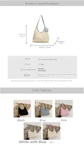 Detailed size chart for waffle pleated tote bag with PU fabric and color options