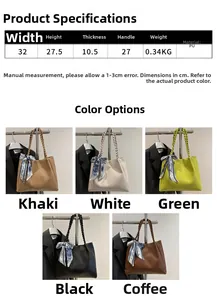 Size specifications and multi-color options of the woven texture large tote bag with scarf