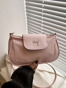 Sac sous le Bras en Cuir PU pour Femmes Nœud en Métal Argenté à la Mode Sac à Bandoulière Élégant Couleur Unie Sac à Main