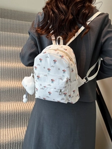 Mini sac à dos floral en toile pour femme avec pendentif nuage en peluche blanc chic