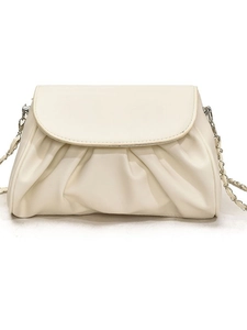 Elegant cream pleated cloud shoulder bag with silver chain strap for women fashion
