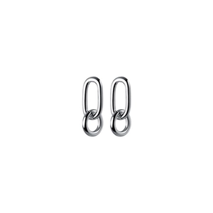 Minimalist silver geometric oval hoop earrings with a polished industrial chain design