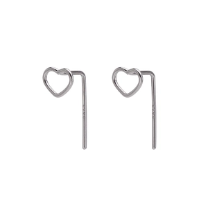 Minimalist S925 sterling silver hollow heart stud earrings with polished finish