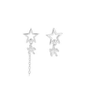 Boucles d'oreilles étoiles asymétriques en argent S925 avec zircons et chaîne