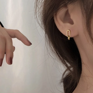 Geometric Interlocking Oval Round Stud Earrings Copper With 925 Sterling Silver Earring Post Minimalist Modern Jewelry