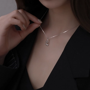 Rose Flower Pendant Necklace Copper Bell Jar Design With Cubic Zirconia Accent French Style For Women