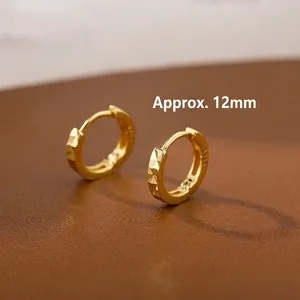 Minimalist S925 sterling silver geometric faceted gold hoop earrings with 12mm diameter