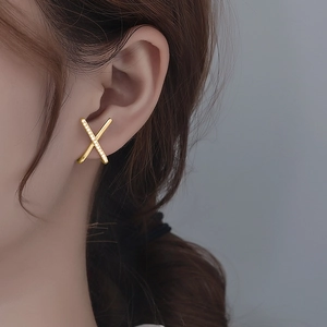 Crisscross Stud Earrings X Shape Gold Plated Copper Micro Pave Zircon Geometric Minimalist Jewelry For Women