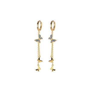 Élégantes boucles d'oreilles S925 en argent doré avec papillons et zircons bleus