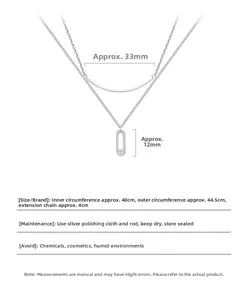 Detailed view of S925 silver double layer necklace with curved bar and diamond oval pendant