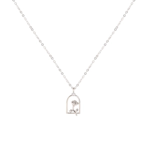 925 silver rose flower necklace with a delicate arched frame and sparkling zircon accent