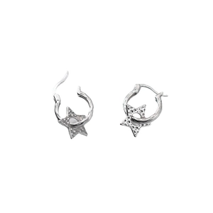 Boucles d'oreilles créoles étoile en argent S925 avec texture martelée vintage