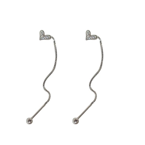 Elegant S925 sterling silver heart earrings with sparkling stones and dangling wave box chains