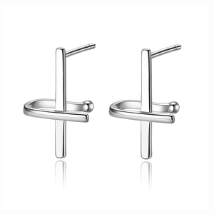 Minimalist silver geometric stud earrings for men and women with sleek modern design