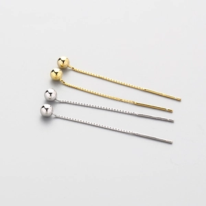 Elegant S925 sterling silver ball threader earrings in gold and silver minimalist style
