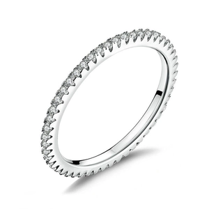 Minimalist S925 sterling silver eternity ring with pave set moissanite stones on white