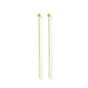 Minimalist S925 sterling silver gold-plated ball drop earrings with long chain design