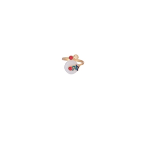 S925 silver retro Chinese ring with white jade, blue enamel clouds, and gold finish