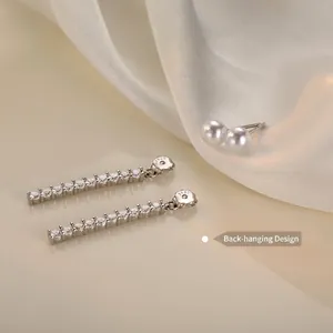 Elegant S925 silver pearl earrings with detachable long cubic zirconia back-hanging design