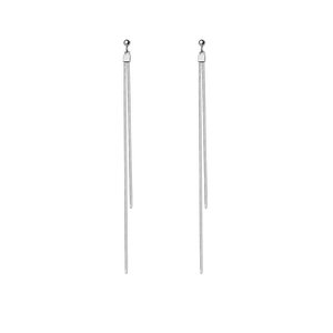 Elegant silver long tassel drop earrings with sleek snake chain minimalist design