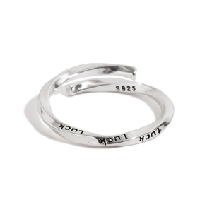 S925 sterling silver mobius ring featuring twisted luck engraving and adjustable design