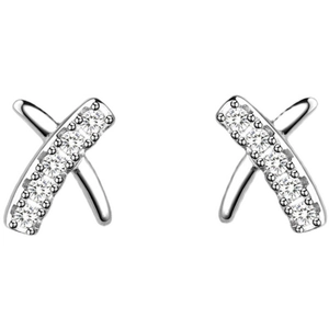 Minimalist S925 silver X-shaped cross stud earrings with sparkling cubic zirconia pavé
