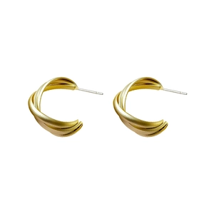 Elegant gold multi-layer twisted C-shape hoop earrings with a matte metallic finish