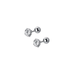 Classic S925 sterling silver screw back stud earrings with round cubic zirconia stones