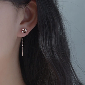 Four-Leaf Clover Tassel Ear Line Earrings With 925 Sterling Silver Earring Post Copper Cubic Zirconia Jewelry For Women