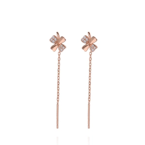 Elegant rose gold S925 silver four-leaf clover tassel drop earrings for women