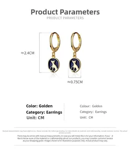 Size chart showing s925 silver cat earrings dimensions of 2.4cm length and 0.75cm width