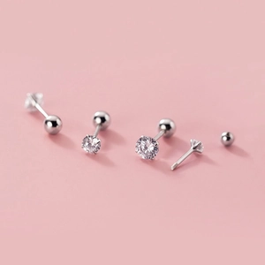 S925 sterling silver screw back stud earrings with sparkling cubic zirconia stones